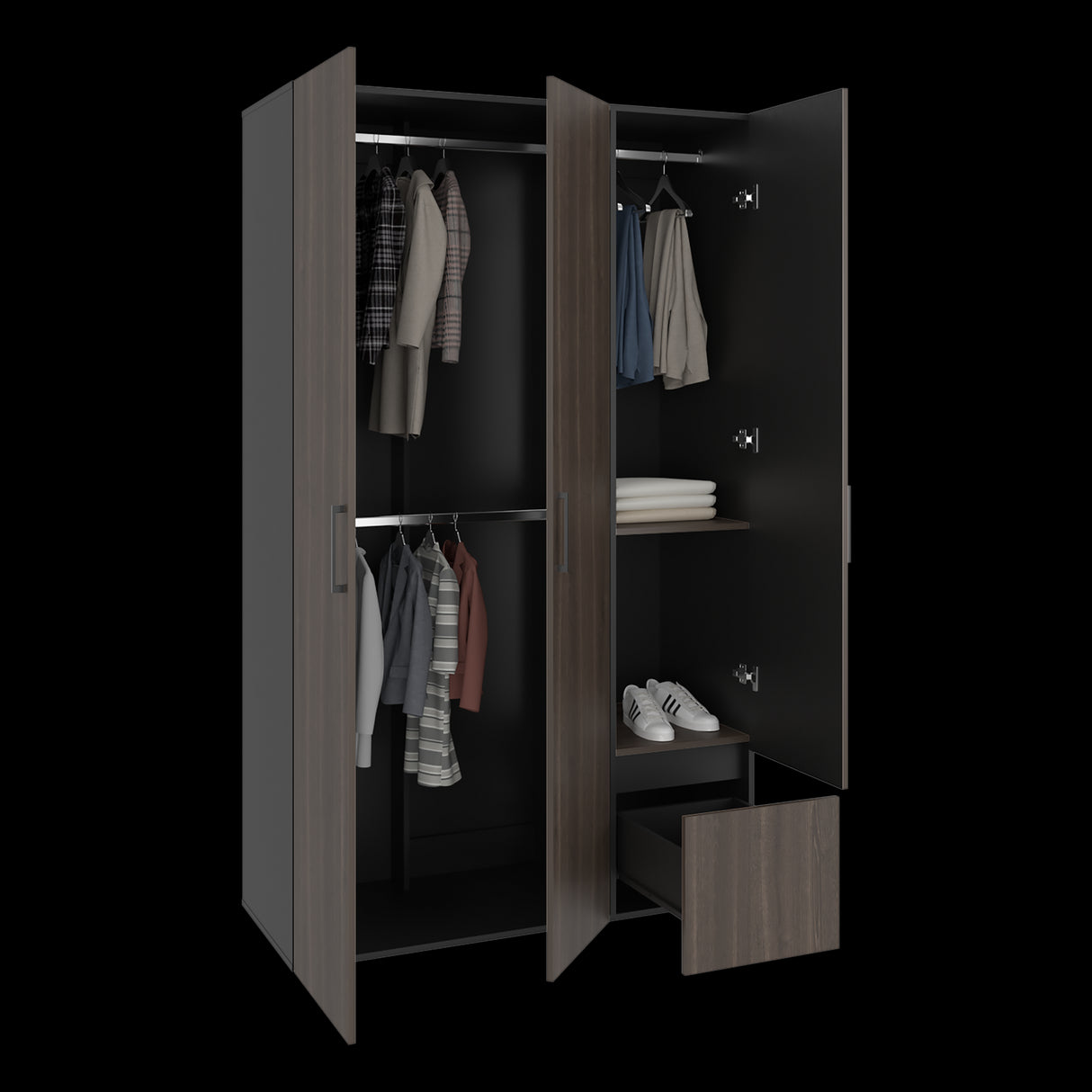 Closet Kenvil Milan y Wengue 120x200cm con Tres Puertas y con Un Cajón - CLOSETS | Bylmo