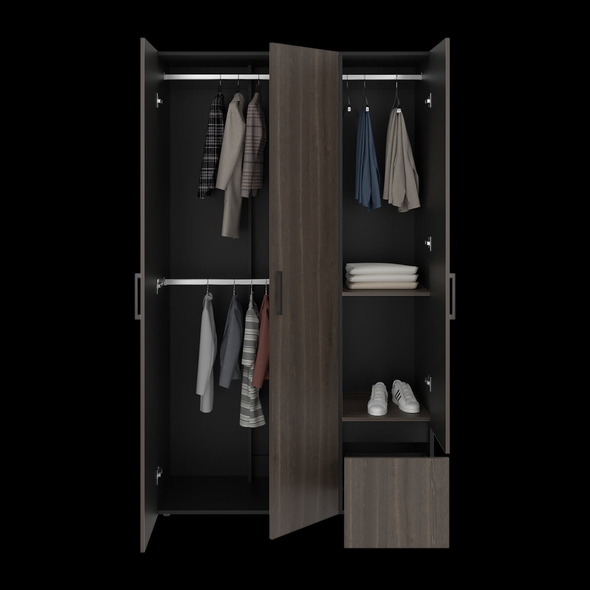 Closet Kenvil Milan y Wengue 120x200cm con Tres Puertas y con Un Cajón - CLOSETS | Bylmo