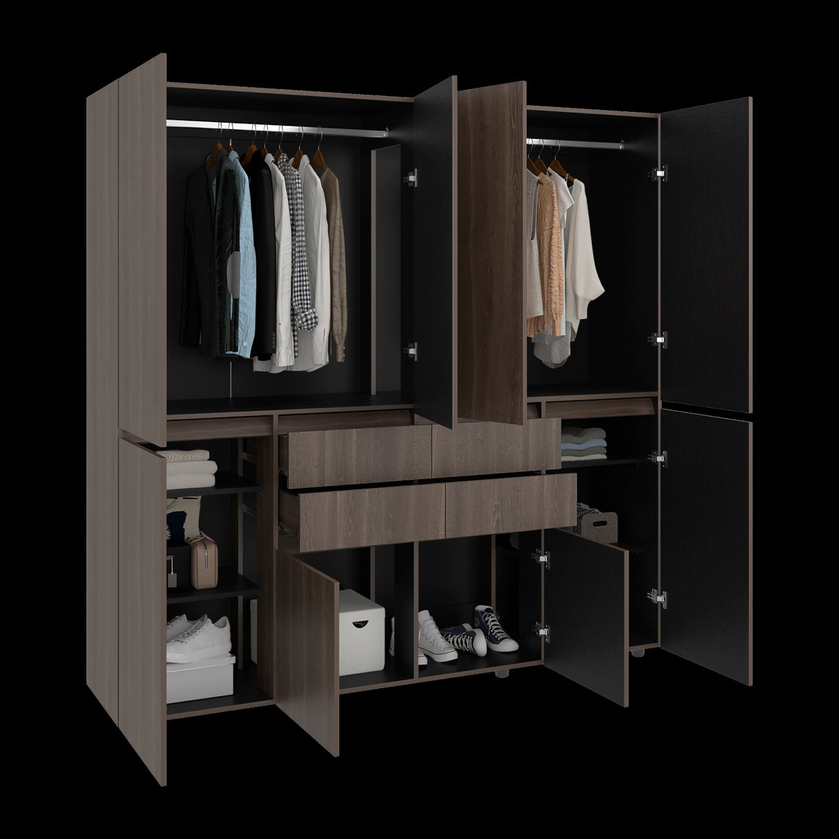Closet Siruela Milan y Wengue 200x200cm con Ocho Puertas y con Cuatro Cajones - CLOSETS | Bylmo