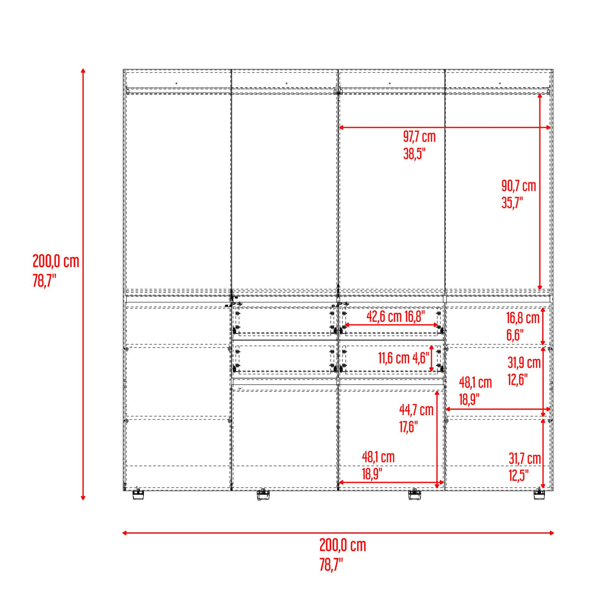 Closet Siruela Milan y Wengue 200x200cm con Ocho Puertas y con Cuatro Cajones - CLOSETS | Bylmo