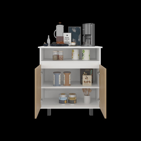Mueble Auxiliar de Cocina Lona Blanco y Fresno Europeo 73x80.1cm con Tres Compartimientos - BARRAS Y MUEBLES AUXILIARES | Bylmo