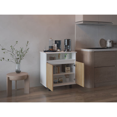 Mueble Auxiliar de Cocina Lona Blanco y Fresno Europeo 73x80.1cm con Tres Compartimientos - BARRAS Y MUEBLES AUXILIARES | Bylmo