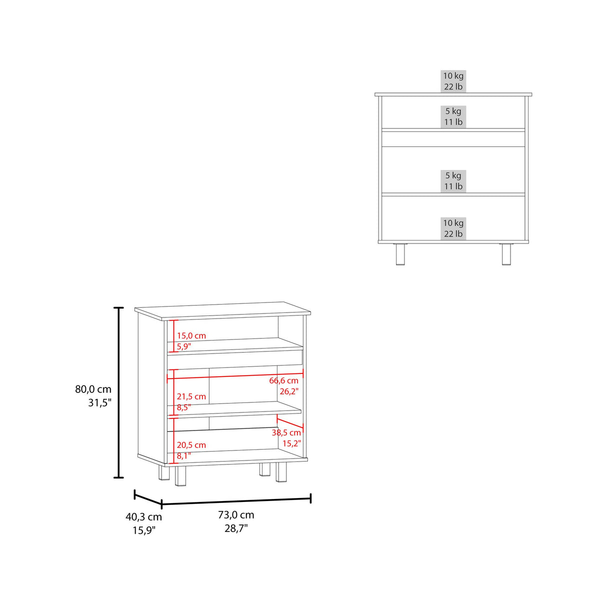 Mueble Auxiliar de Cocina Lona Blanco y Fresno Europeo 73x80.1cm con Tres Compartimientos - BARRAS Y MUEBLES AUXILIARES | Bylmo