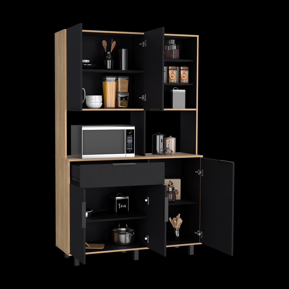 Alacena Oshawa Fresno Europeo y Wengue 125x197cm con Cinco Puertas y un Cajón - ALACENAS Y MUEBLES MICROONDAS | Bylmo