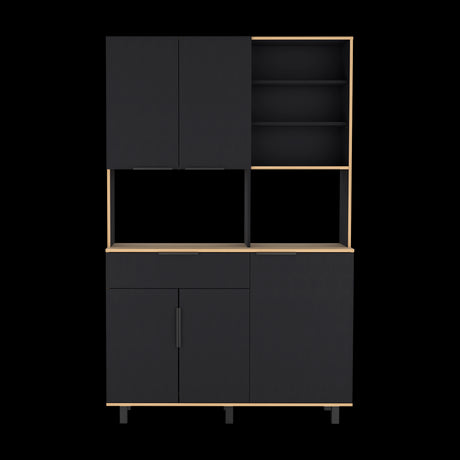 Alacena Oshawa Fresno Europeo y Wengue 125x197cm con Cinco Puertas y un Cajón - ALACENAS Y MUEBLES MICROONDAS | Bylmo