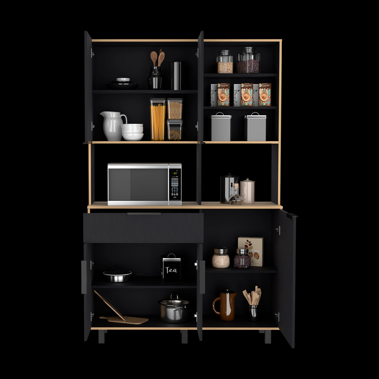 Alacena Oshawa Fresno Europeo y Wengue 125x197cm con Cinco Puertas y un Cajón - ALACENAS Y MUEBLES MICROONDAS | Bylmo