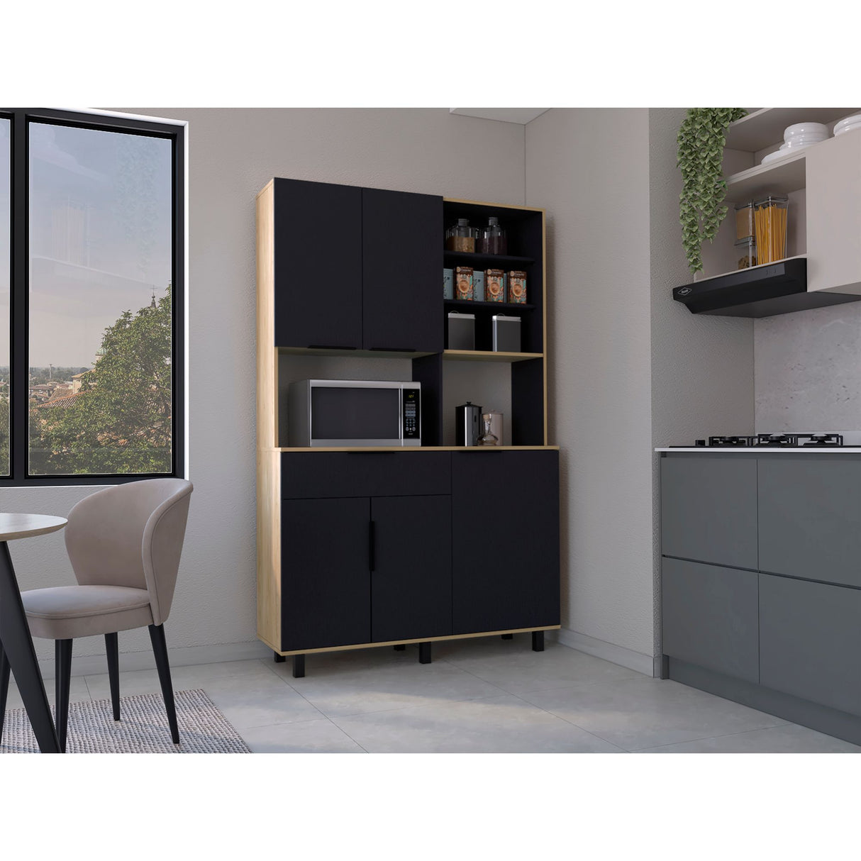 Alacena Oshawa Fresno Europeo y Wengue 125x197cm con Cinco Puertas y un Cajón - ALACENAS Y MUEBLES MICROONDAS | Bylmo