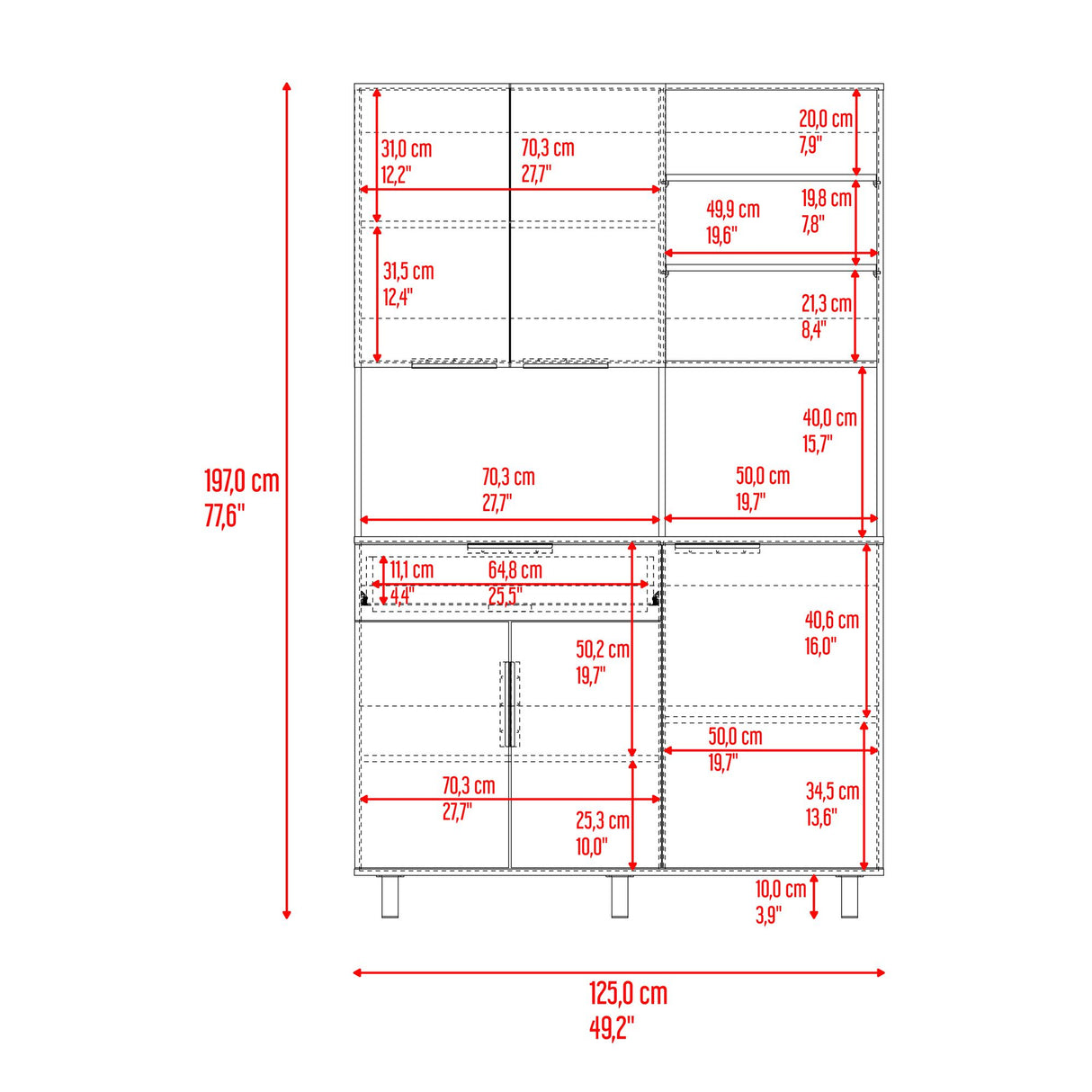 Alacena Oshawa Fresno Europeo y Wengue 125x197cm con Cinco Puertas y un Cajón - ALACENAS Y MUEBLES MICROONDAS | Bylmo