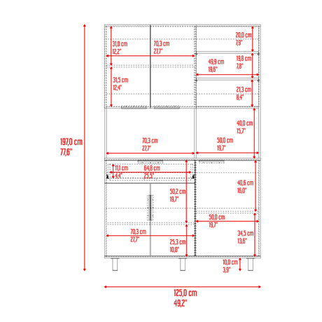 Alacena Oshawa Fresno Europeo y Wengue 125x197cm con Cinco Puertas y un Cajón - ALACENAS Y MUEBLES MICROONDAS | Bylmo