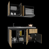Cocina Preston Wengue y Fresno Europeo 150x60cm con Meson de Acero Al Carbon Izquierdo y con Estufa - COCINAS | Bylmo