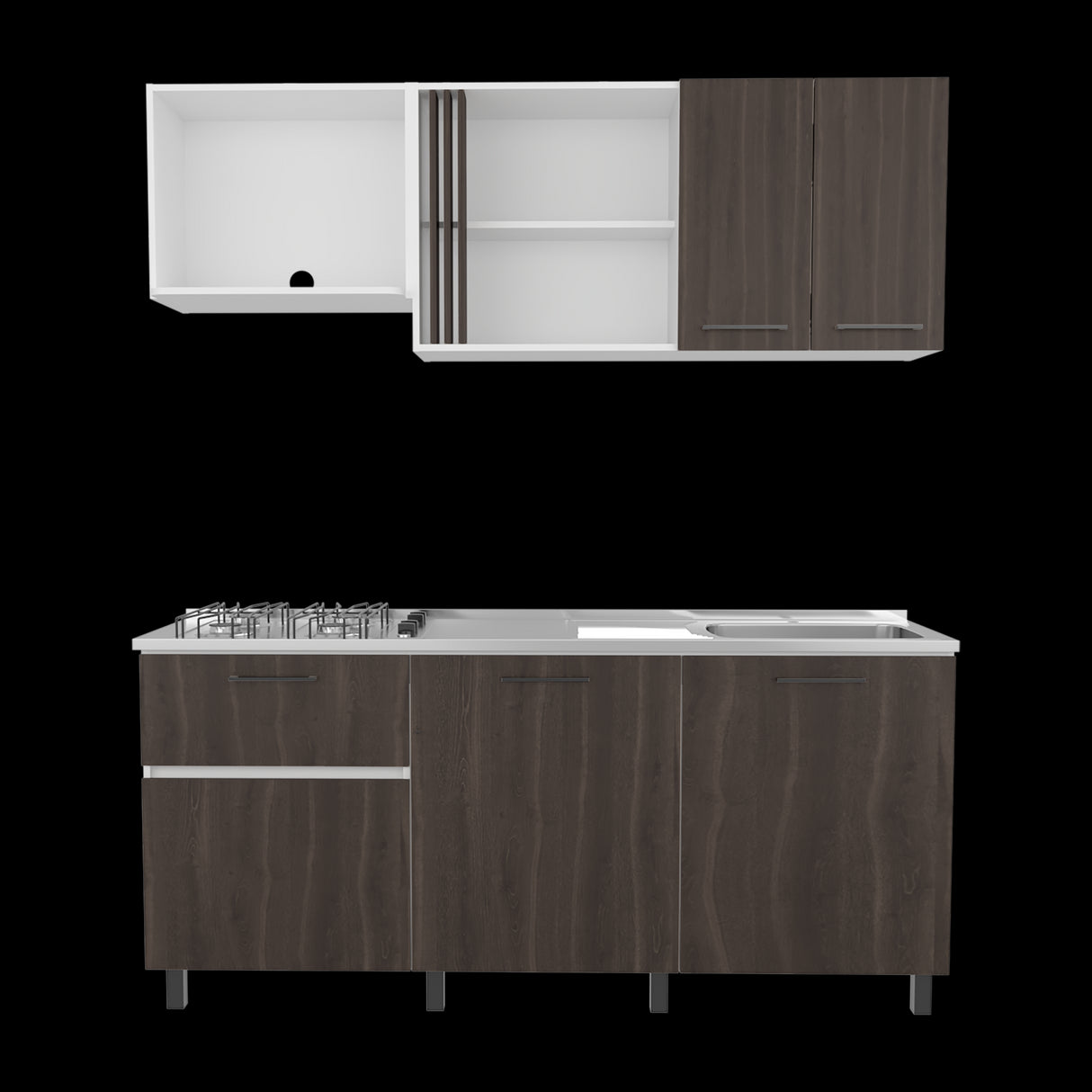 Cocina Preston Blanco y Milan 180x60cm con Meson de Acero Al Carbon Derecho y con Estufa - COCINAS | Bylmo