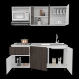 Cocina Preston Blanco y Milan 180x60cm con Meson de Acero Al Carbon Derecho y con Estufa - COCINAS | Bylmo