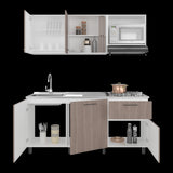 Cocina Preston Blanco y Bardolino 180x60cm con Meson de Acero Al Carbon Derecho y con Estufa - COCINAS | Bylmo