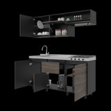 Cocina Quebec Wengue y Milan 180x180cm con Meson de Acero Inoxidable Izquierdo y con Estufa - COCINAS | Bylmo