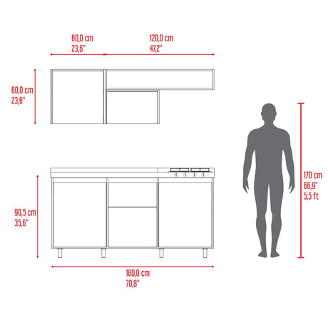 Cocina Quebec Wengue y Milan 180x180cm con Meson de Acero Inoxidable Izquierdo y con Estufa - COCINAS | Bylmo