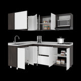 Cocina Esquinera Barnwell Blanco y Nogal 210x62cm sin Mesón y sin Estufa - COCINAS | Bylmo