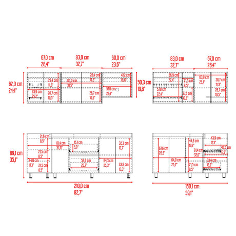 Cocina Esquinera Barnwell Blanco y Nogal 210x62cm sin Mesón y sin Estufa - COCINAS | Bylmo