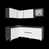 Cocina Esquinera Barnwell Blanco y Nogal 210x62cm sin Mesón y sin Estufa - COCINAS | Bylmo