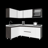 Cocina Esquinera Barnwell Blanco y Nogal 210x62cm sin Mesón y sin Estufa - COCINAS | Bylmo