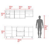 Cocina Esquinera Barnwell Blanco y Nogal 210x62cm sin Mesón y sin Estufa - COCINAS | Bylmo