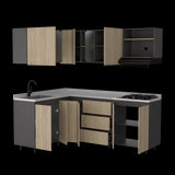 Cocina Esquinera Londres Plomo y Rovere 210.3x62cm sin Mesón y sin Estufa - COCINAS | Bylmo