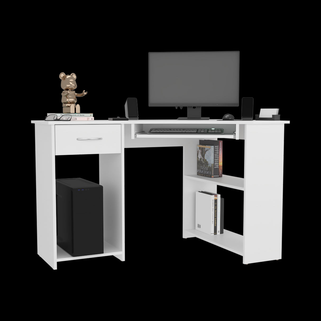 Escritorio Jasper Blanco 120x75cm con Un Cajón y con Organizador de Libros - ESCRITORIOS | Bylmo