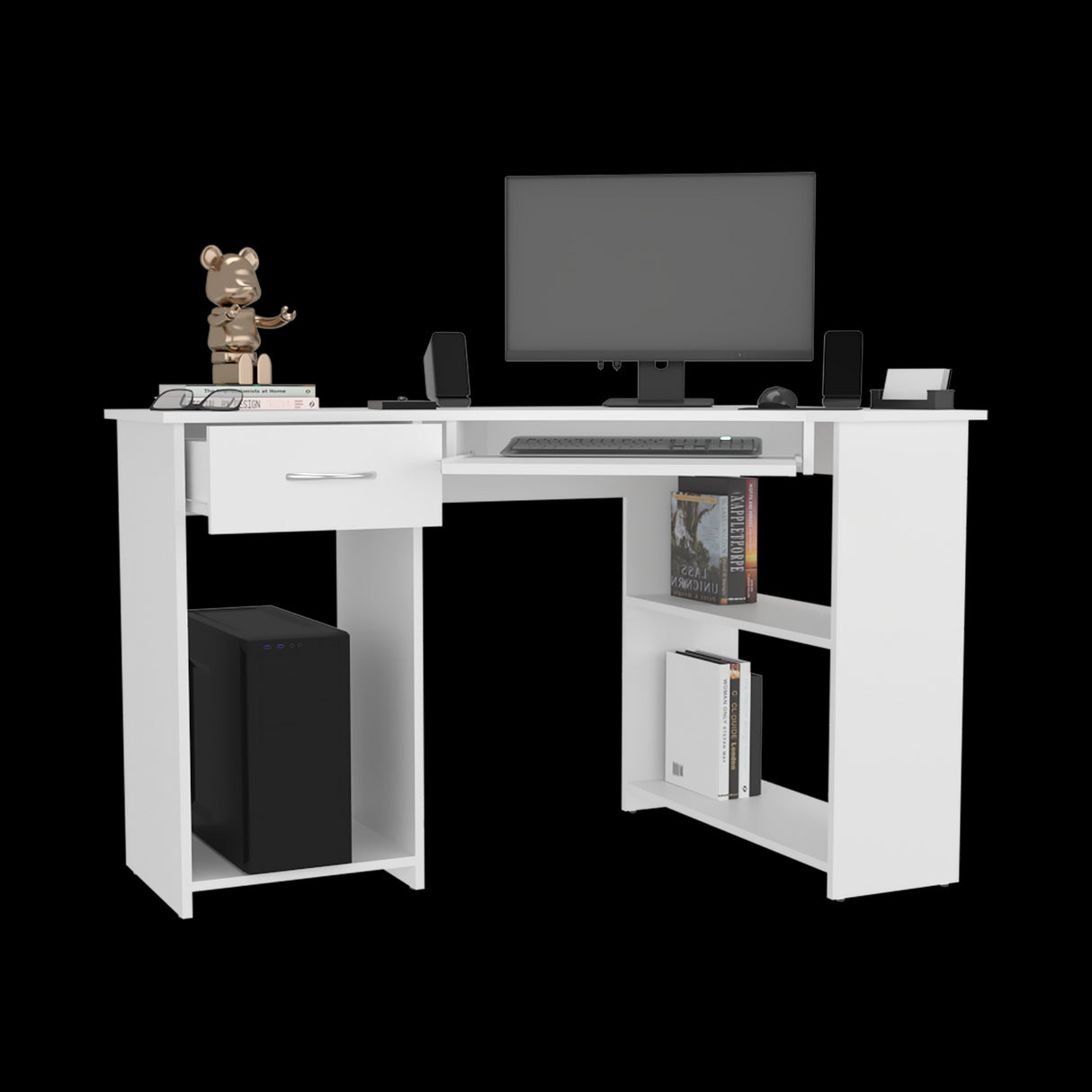 Escritorio Jasper Blanco 120x75cm con Un Cajón y con Organizador de Libros - ESCRITORIOS | Bylmo