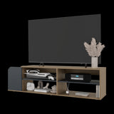Rack de TV Solene Fresno Europeo y Azul 150x42cm para TV Hasta 60" Pulgadas Con Cuatro Compartimientos y Ranuras para Cable - MUEBLES DE TV | Bylmo