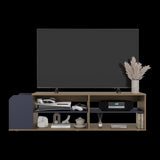 Rack de TV Solene Fresno Europeo y Azul 150x42cm para TV Hasta 60" Pulgadas Con Cuatro Compartimientos y Ranuras para Cable - MUEBLES DE TV | Bylmo