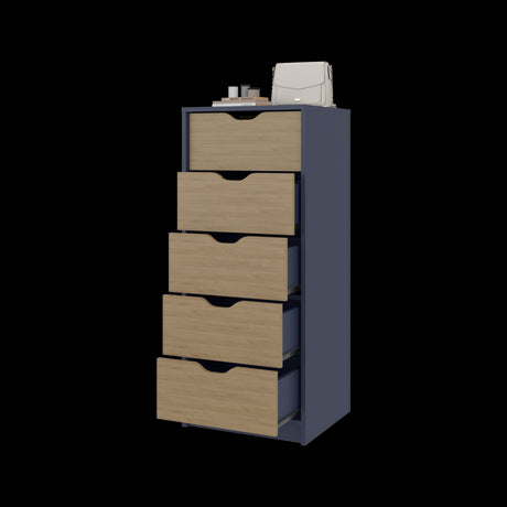 Cómoda Basilea Azul y Fresno 45x107.8cm de Cinco Hileras con Cinco Cajones - CAJONERAS Y COMODAS | Bylmo