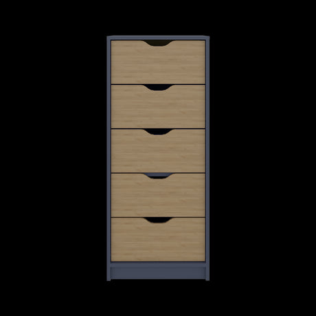 Cómoda Basilea Azul y Fresno 45x107.8cm de Cinco Hileras con Cinco Cajones - CAJONERAS Y COMODAS | Bylmo