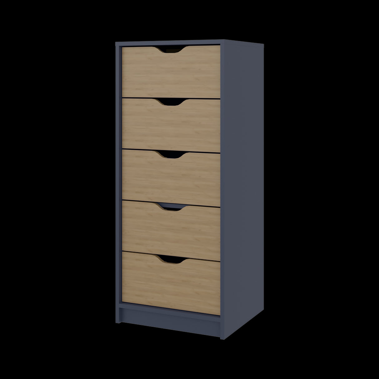 Cómoda Basilea Azul y Fresno 45x107.8cm de Cinco Hileras con Cinco Cajones - CAJONERAS Y COMODAS | Bylmo