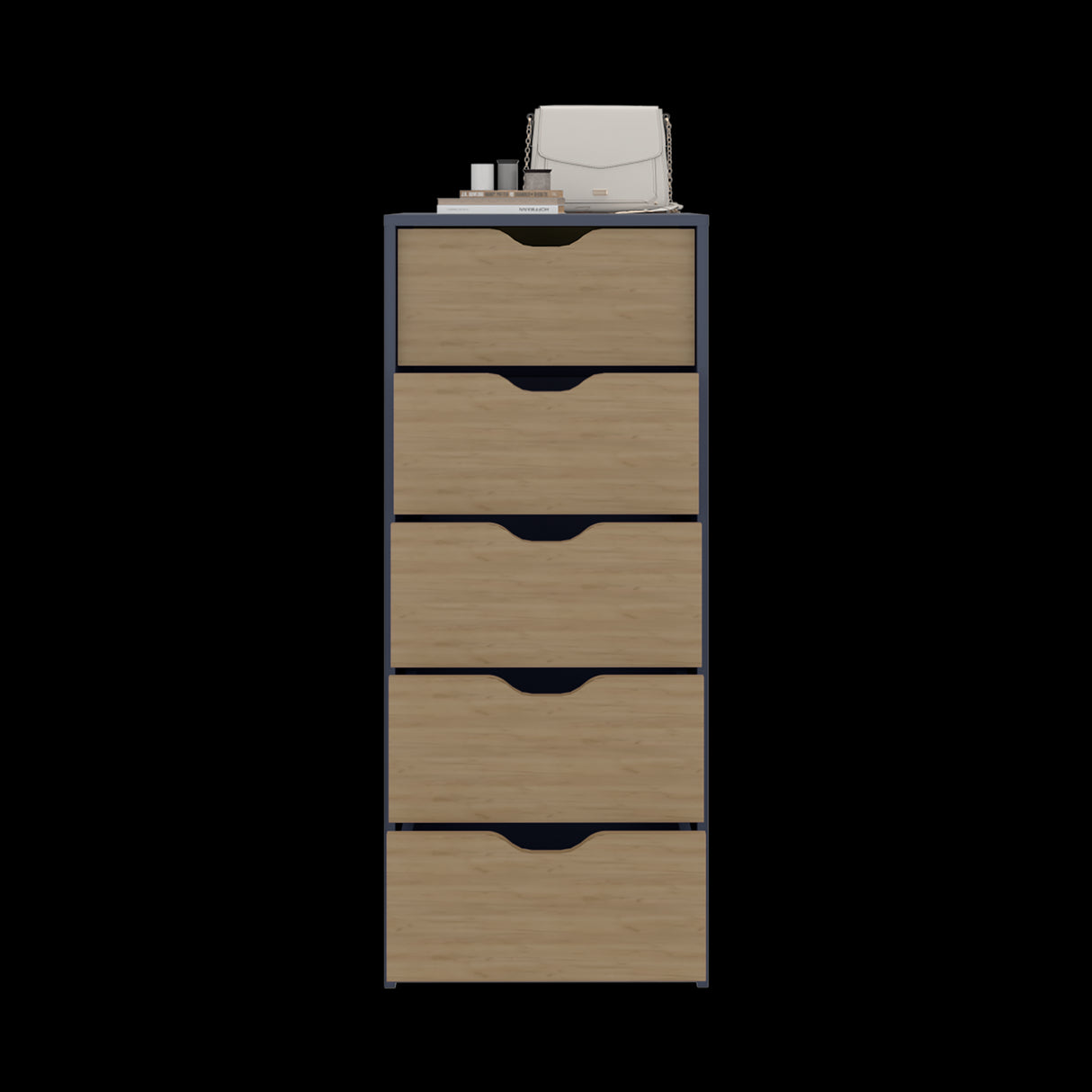 Cómoda Basilea Azul y Fresno 45x107.8cm de Cinco Hileras con Cinco Cajones - CAJONERAS Y COMODAS | Bylmo