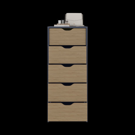 Cómoda Basilea Azul y Fresno 45x107.8cm de Cinco Hileras con Cinco Cajones - CAJONERAS Y COMODAS | Bylmo
