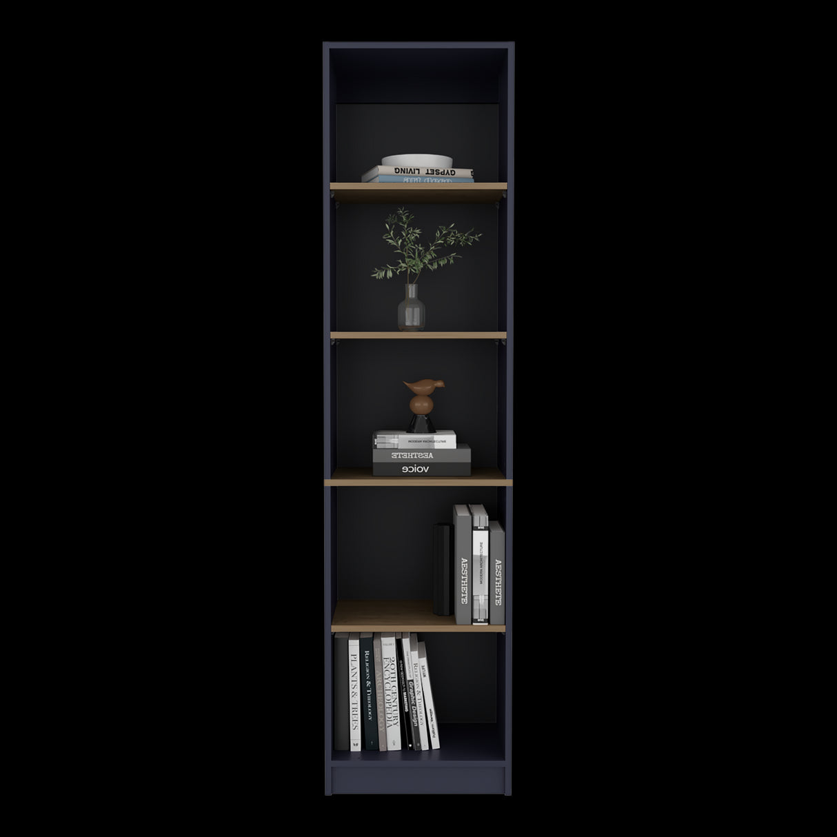 Biblioteca Home Azul y Fresno 45x180.6cm Rectangular con Cuatro Entrepaños y con Cinco Compartimientos - BIBLIOTECAS Y ESTANTERIAS | Bylmo
