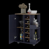 Bar Carro Azul y Fresno Europeo 60x81.5cm con Seis Compartimientos y Con Seis Portabotellas - BARES | Bylmo
