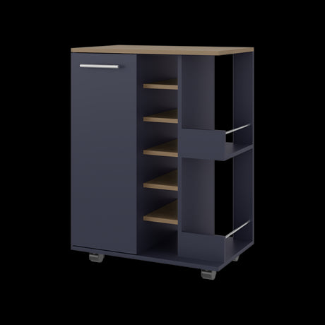 Bar Carro Azul y Fresno Europeo 60x81.5cm con Seis Compartimientos y Con Seis Portabotellas - BARES | Bylmo