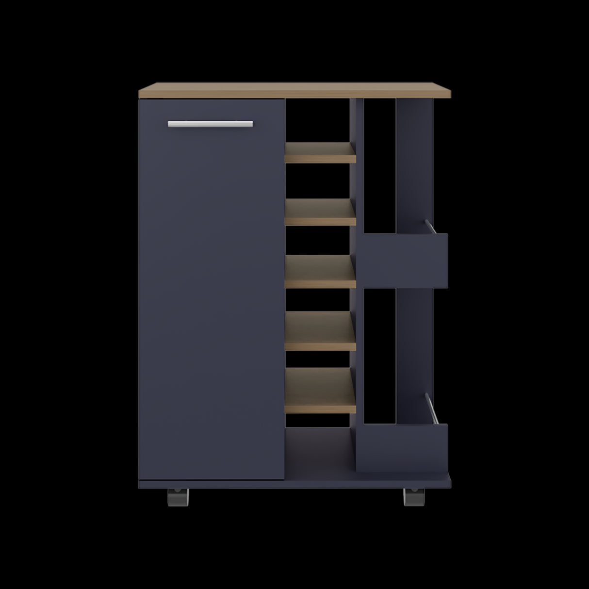 Bar Carro Azul y Fresno Europeo 60x81.5cm con Seis Compartimientos y Con Seis Portabotellas - BARES | Bylmo