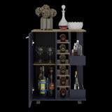Bar Carro Azul y Fresno Europeo 60x81.5cm con Seis Compartimientos y Con Seis Portabotellas - BARES | Bylmo