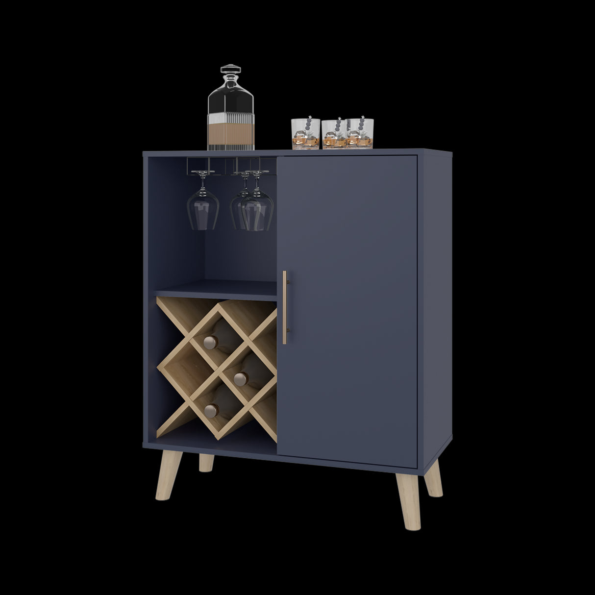 Bar Cueva Azul y Fresno Europeo 80x98cm con Un Portacopas y Con Doce Portabotellas - BARES | Bylmo