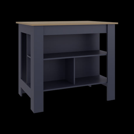 Isla de Cocina Cala Azul y Fresno Europeo 101.7x89.6cm con Dos Entrepaños y con Tres Compartimientos - BARRAS Y MUEBLES AUXILIARES | Bylmo