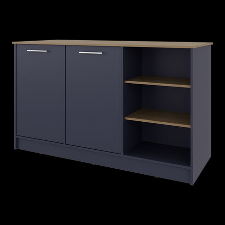 Isla de Cocina Ginger Azul y Fresno Europeo 150x90.6cm con Cuatro Entrepaños y con Siete Compartimientos - BARRAS Y MUEBLES AUXILIARES | Bylmo