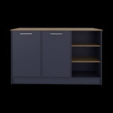 Isla de Cocina Ginger Azul y Fresno Europeo 150x90.6cm con Cuatro Entrepaños y con Siete Compartimientos - BARRAS Y MUEBLES AUXILIARES | Bylmo