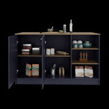 Isla de Cocina Ginger Azul y Fresno Europeo 150x90.6cm con Cuatro Entrepaños y con Siete Compartimientos - BARRAS Y MUEBLES AUXILIARES | Bylmo
