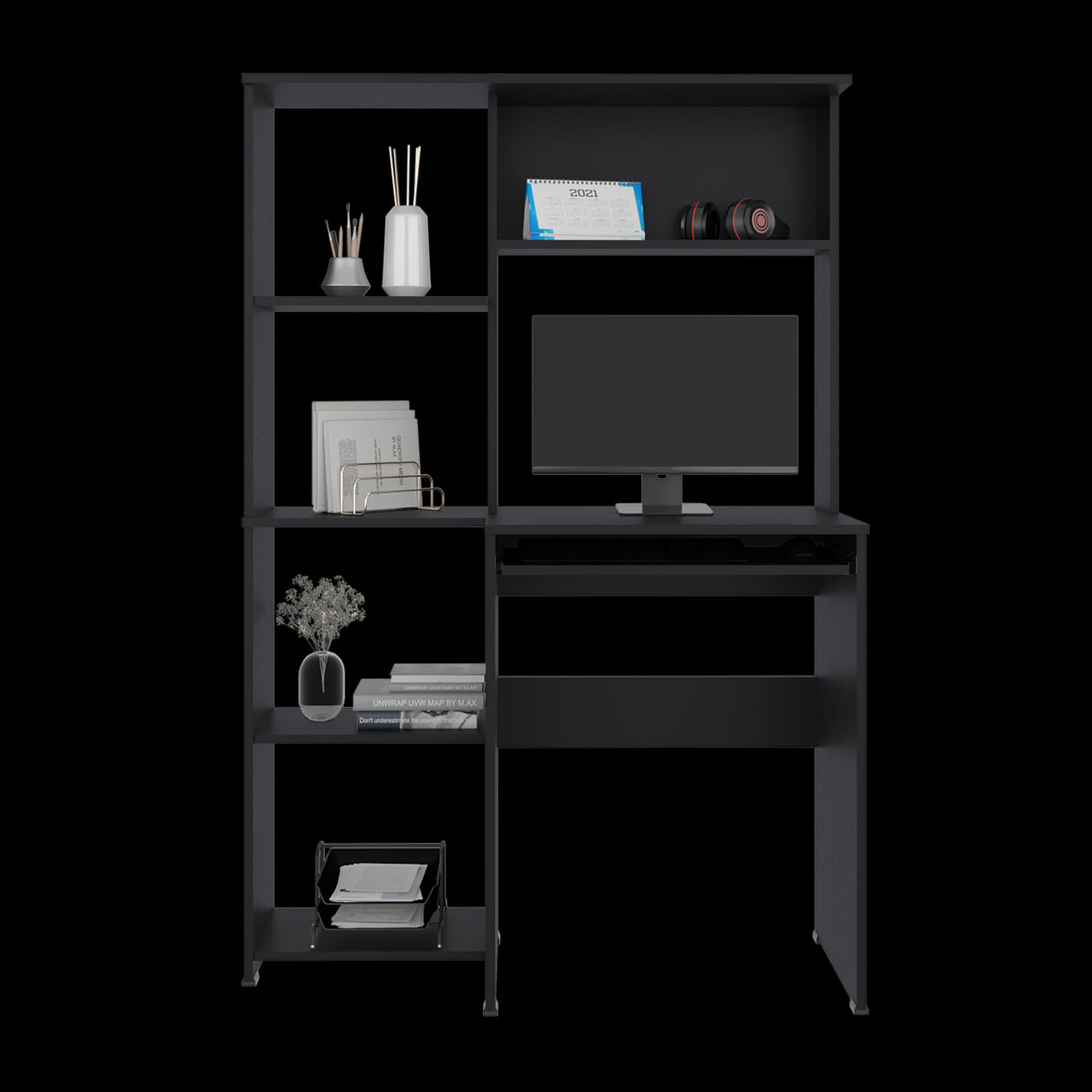 Centro de Computo Alden Eco Wengue 100x150cm con Organizador de Libros y sin Cajones - ESCRITORIOS | Bylmo
