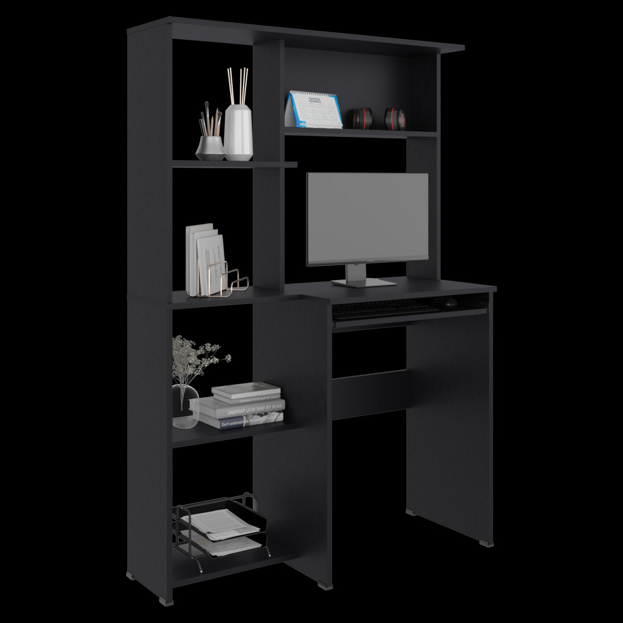 Centro de Computo Alden Eco Wengue 100x150cm con Organizador de Libros y sin Cajones - ESCRITORIOS | Bylmo