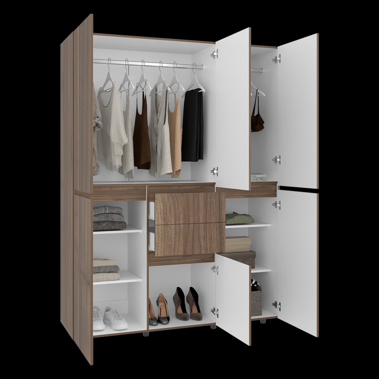 Closet Bea Gales y Blanco 150x200cm con Dos Cajones y con Seis Puertas - CLOSETS | Bylmo