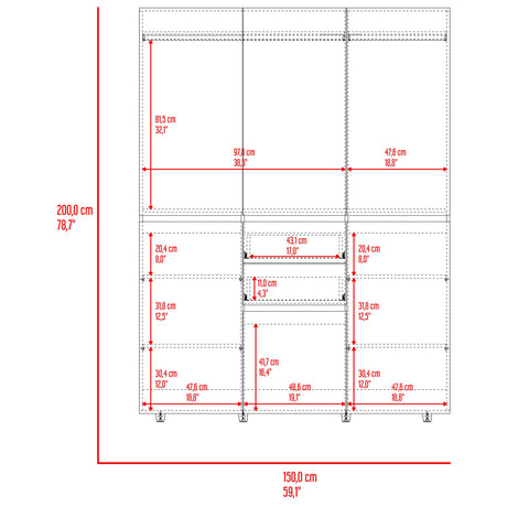 Closet Bea Gales y Blanco 150x200cm con Dos Cajones y con Seis Puertas - CLOSETS | Bylmo