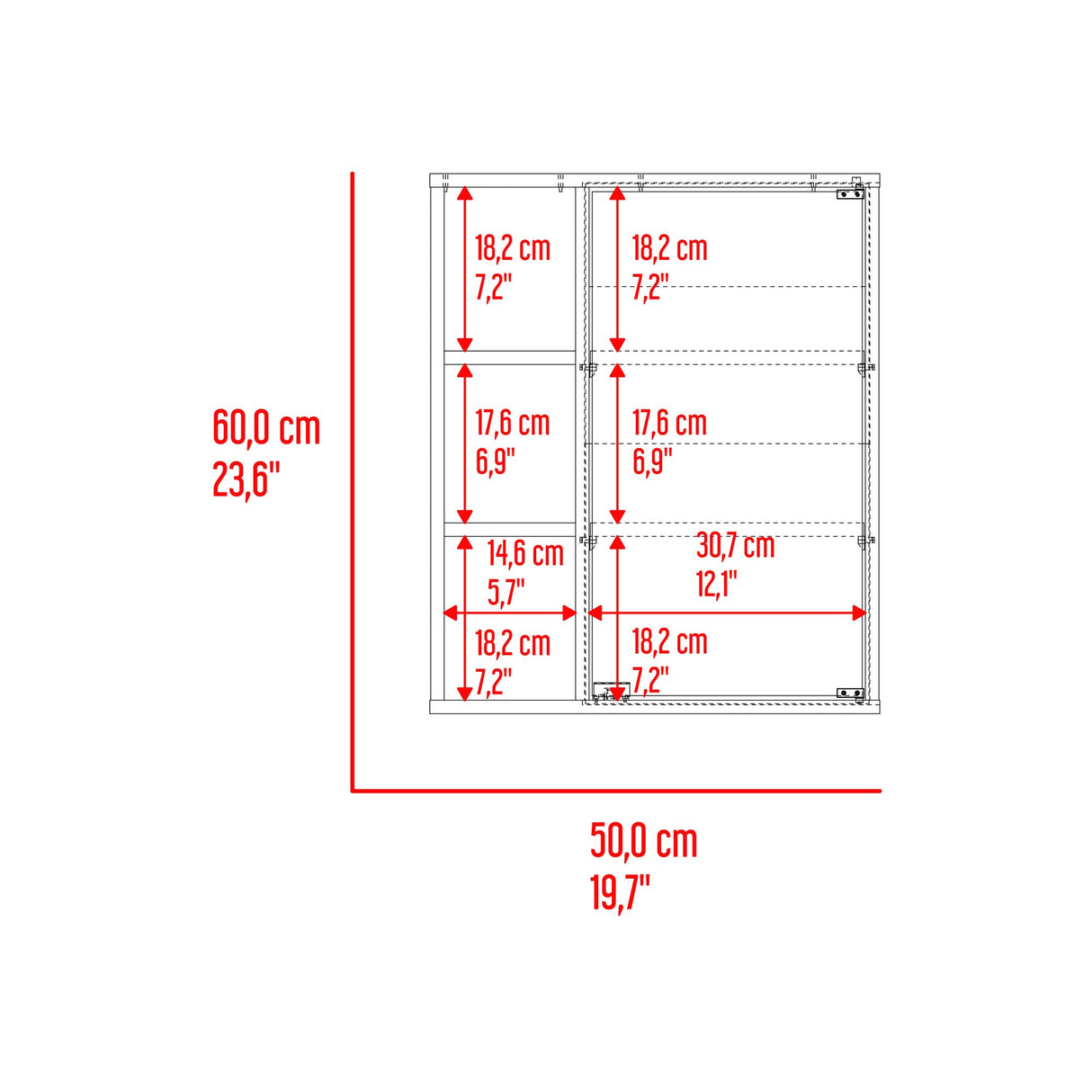 Gabinete de Baño Berkel Fresno 50x60cm con Espejo y con Dos Entrepaños - GABINETES DE BANHO | Bylmo