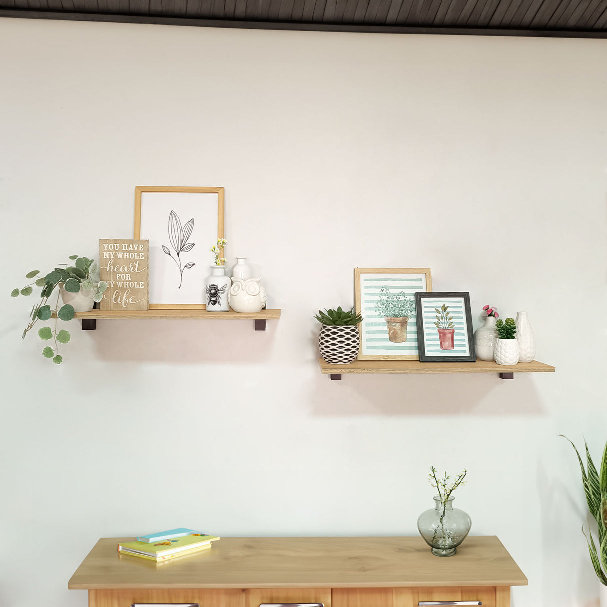 Set de 2 Repisas Dado Madera Natural y Negro 60x10cm Rectangular - REPISAS | Bylmo